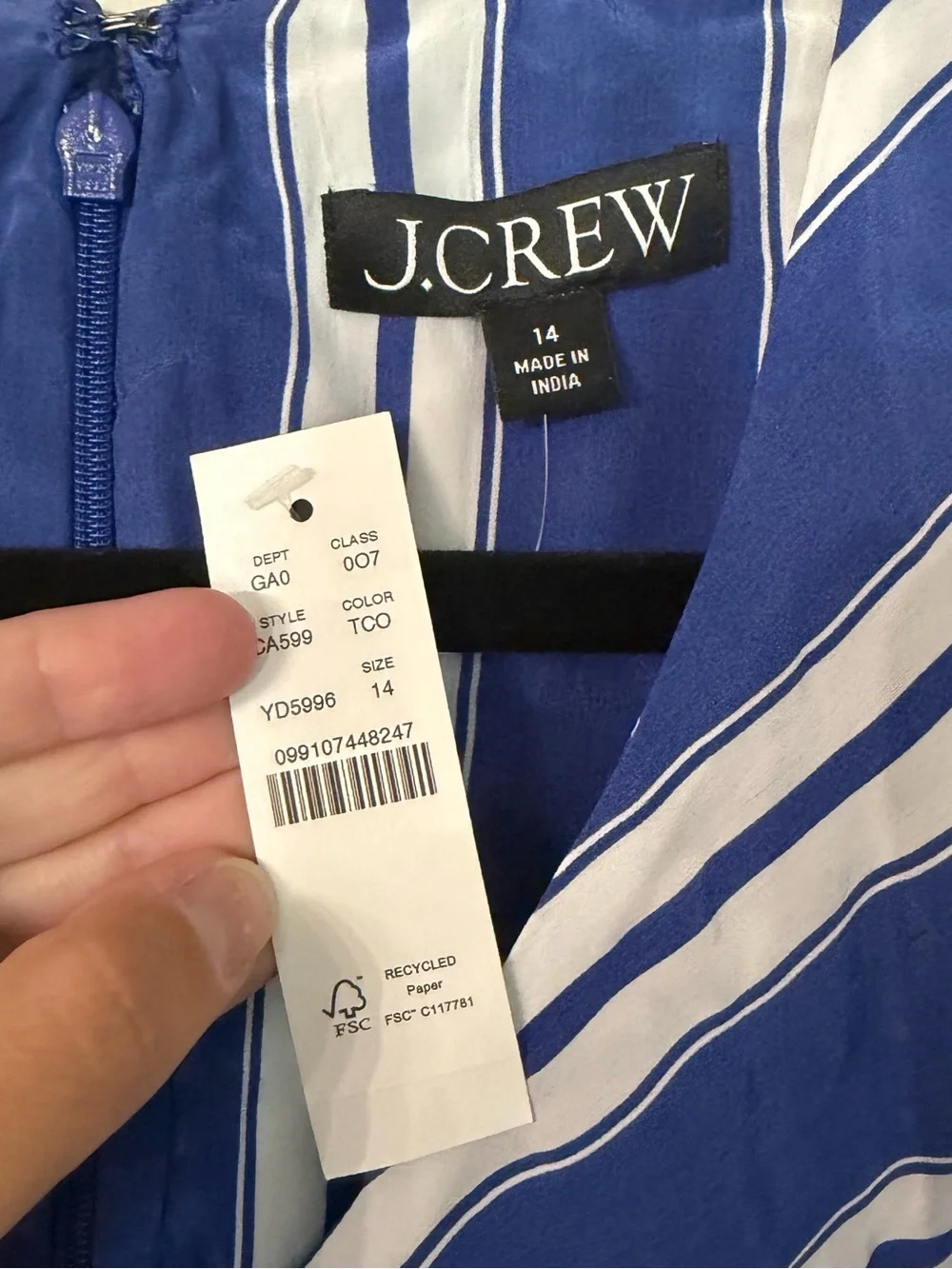 J. Crew Women’s Blue and White Striped Tie-Front Sleeveless Top Sz 14 NWT